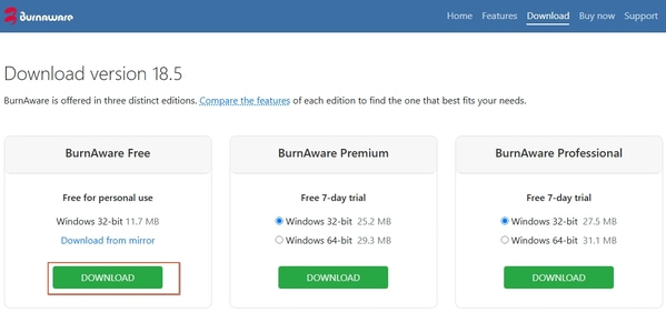 BurnAware Freeをダウンロードする