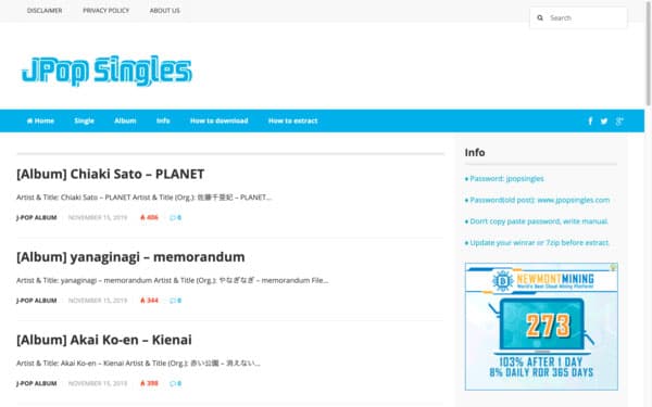 J-POPの音楽をダウンロードするサイトJ-POP Singles